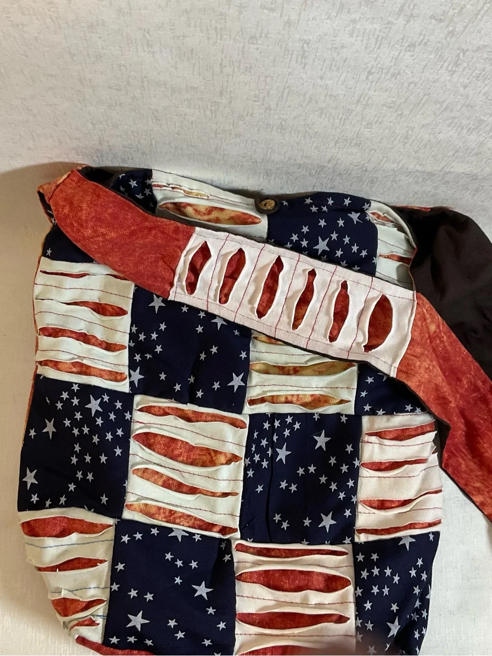 Patchwork Star & Stripe Hobo Bag in Navy and Rust